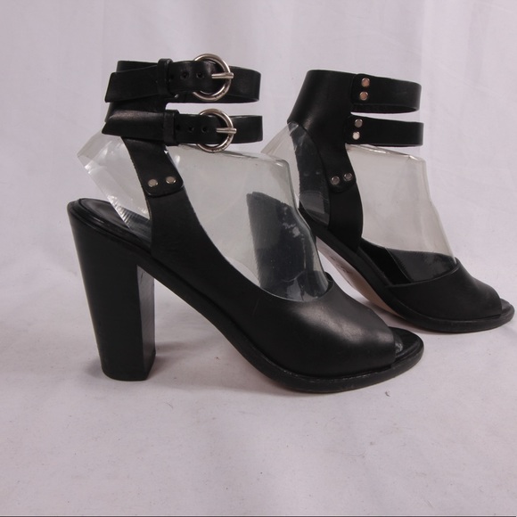rag & bone | Shoes | Rag And Bone Black Leather Peep Toe Strappy Heels ...